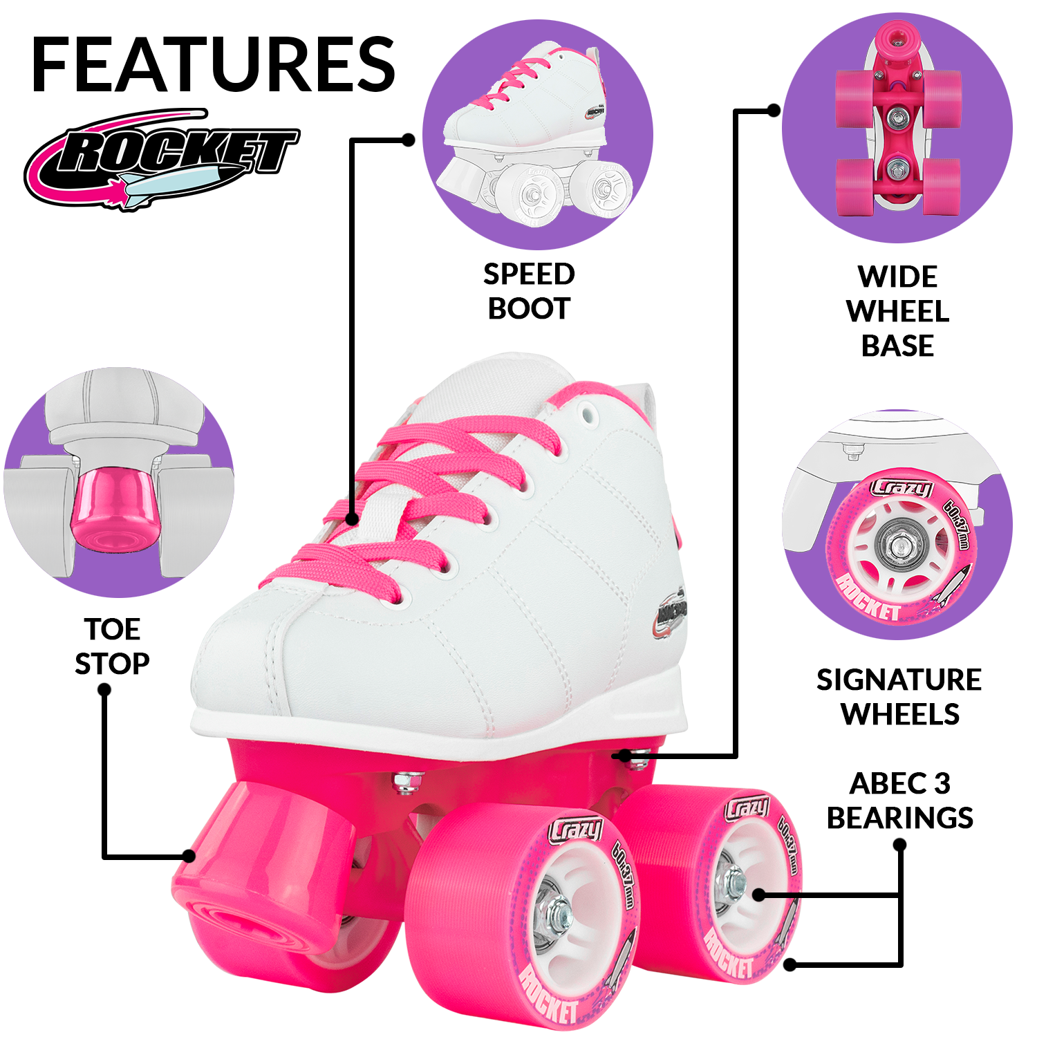 ROCKET JR White - Roller Skates