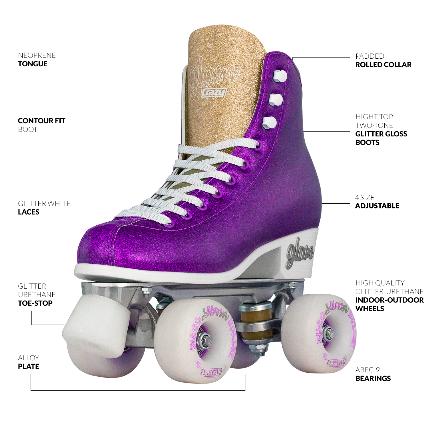 Warehouse Deal | GLAM - Purple Size Adjustable Roller Skates