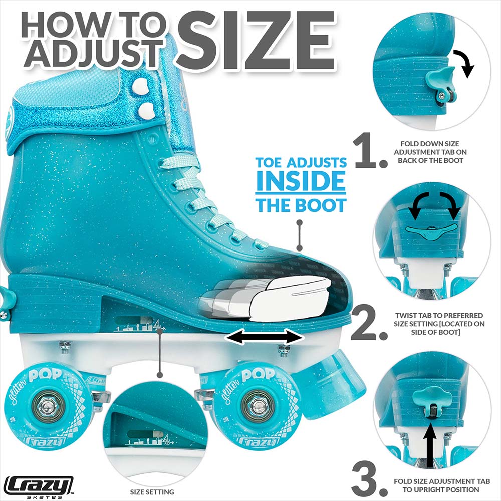 Warehouse Deal | GLITTER POP - Teal Size Adjustable Roller Skate