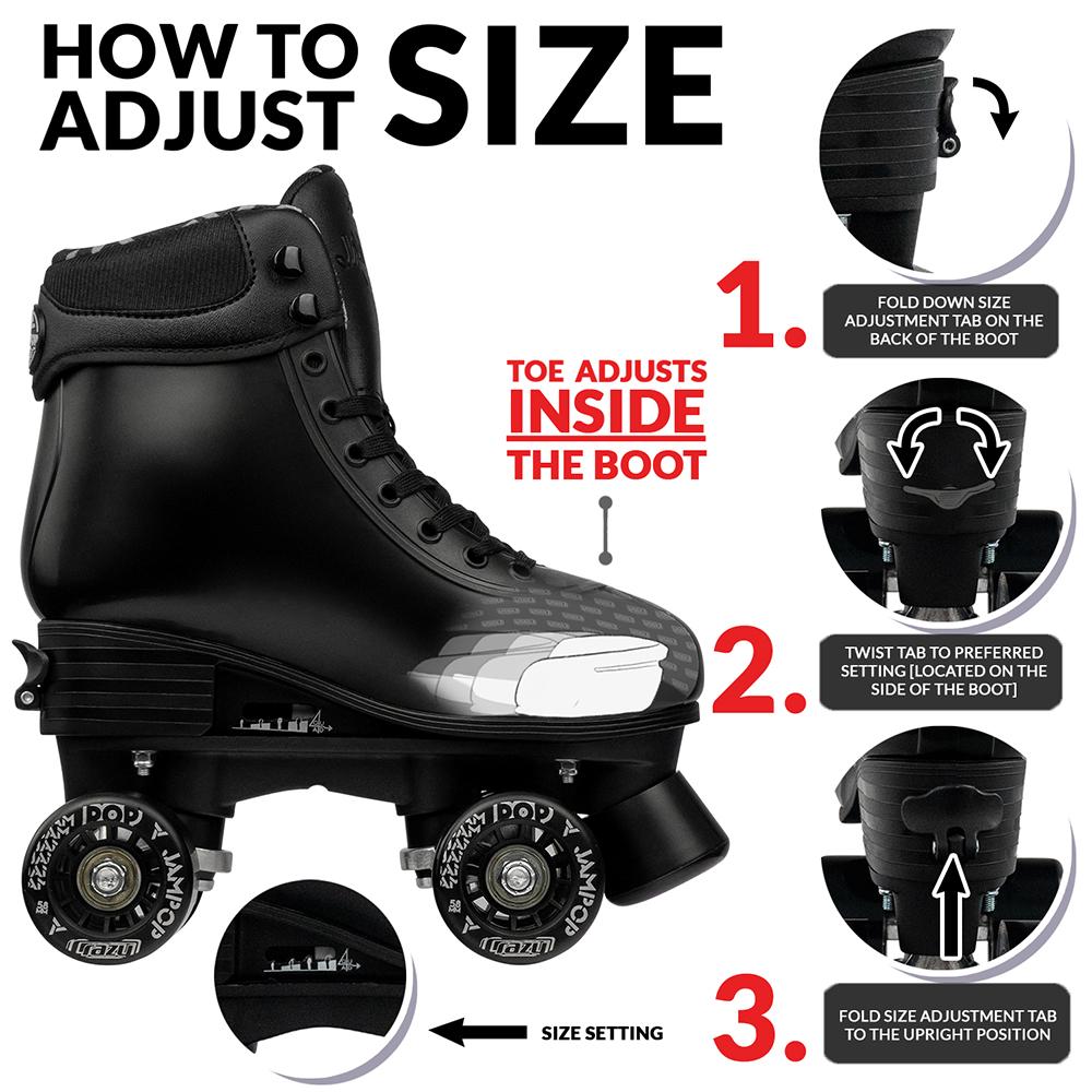 JAM POP - Black Size Adjustable Roller Skates