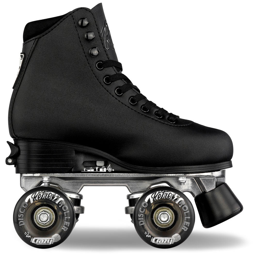 Black roller skate with visible brand logo on a white background