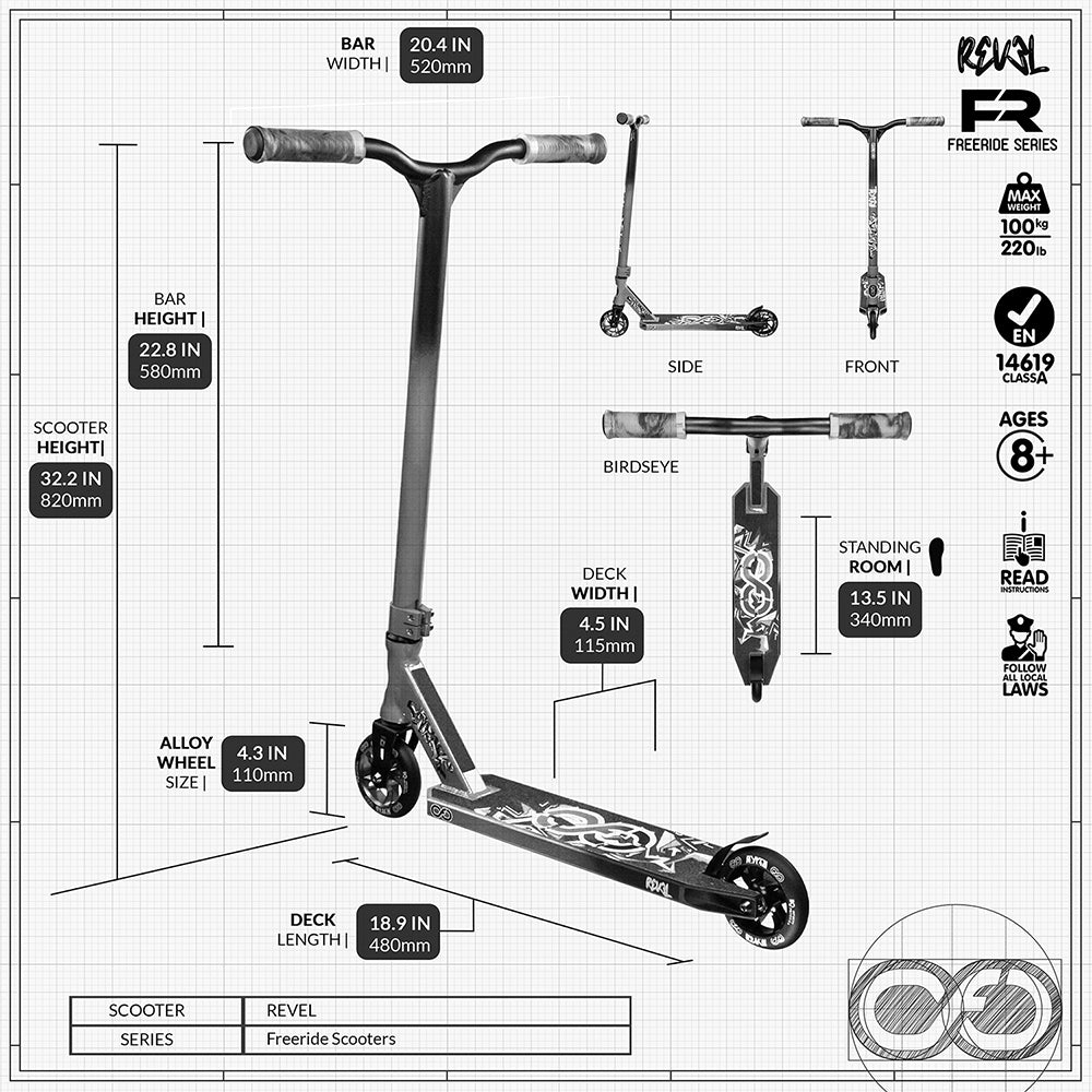 REVEL Silver/Black - FR Series Trick Scooter
