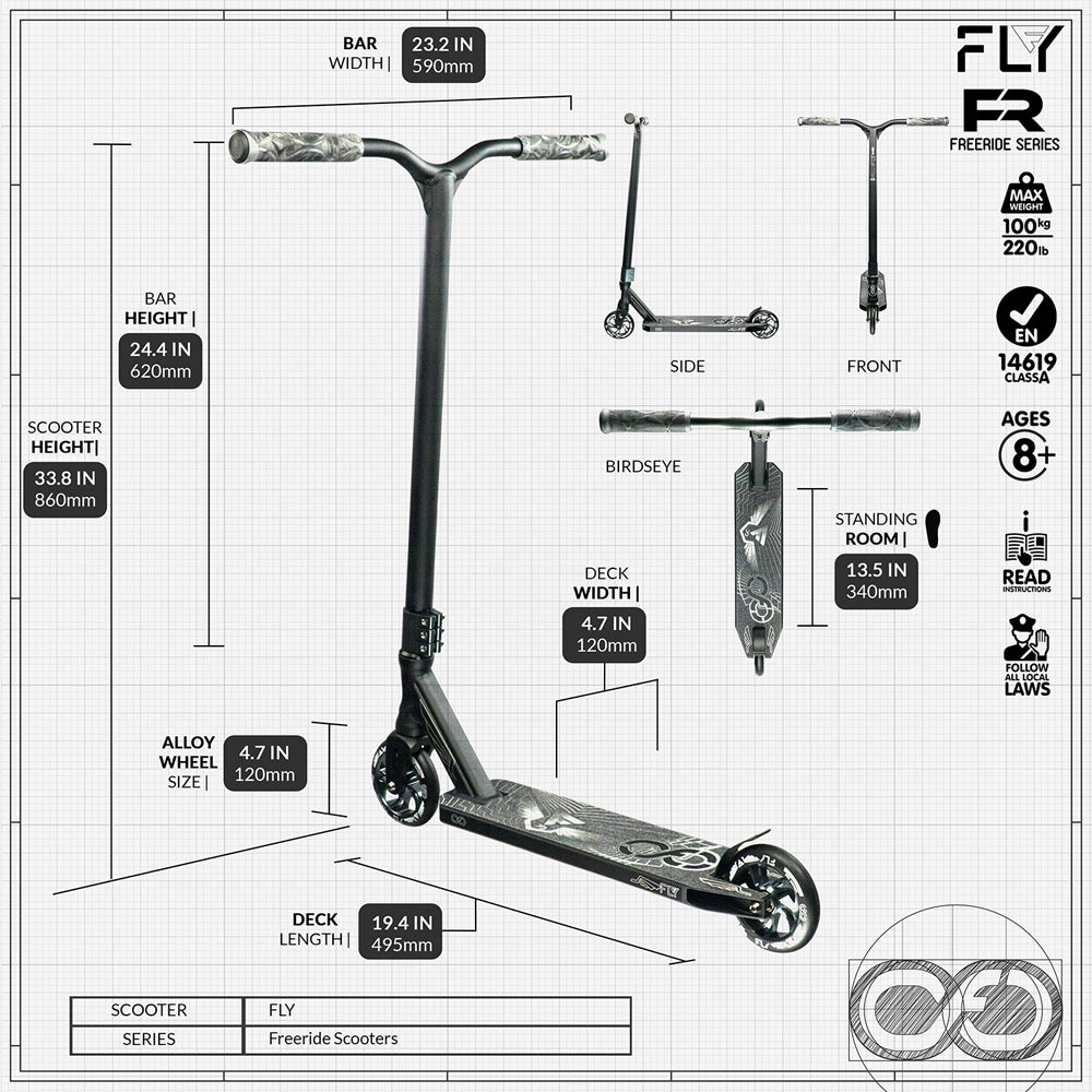 FLY Black - FR Series Pro Trick Scooter